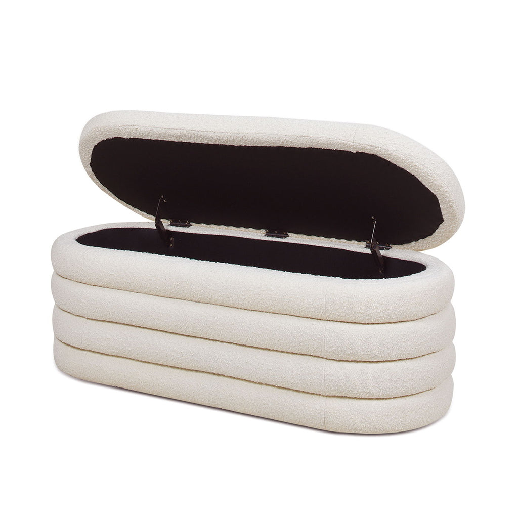 Upholstered Oval Storage Bench with Hidden Storage - Black, White or Dark Green