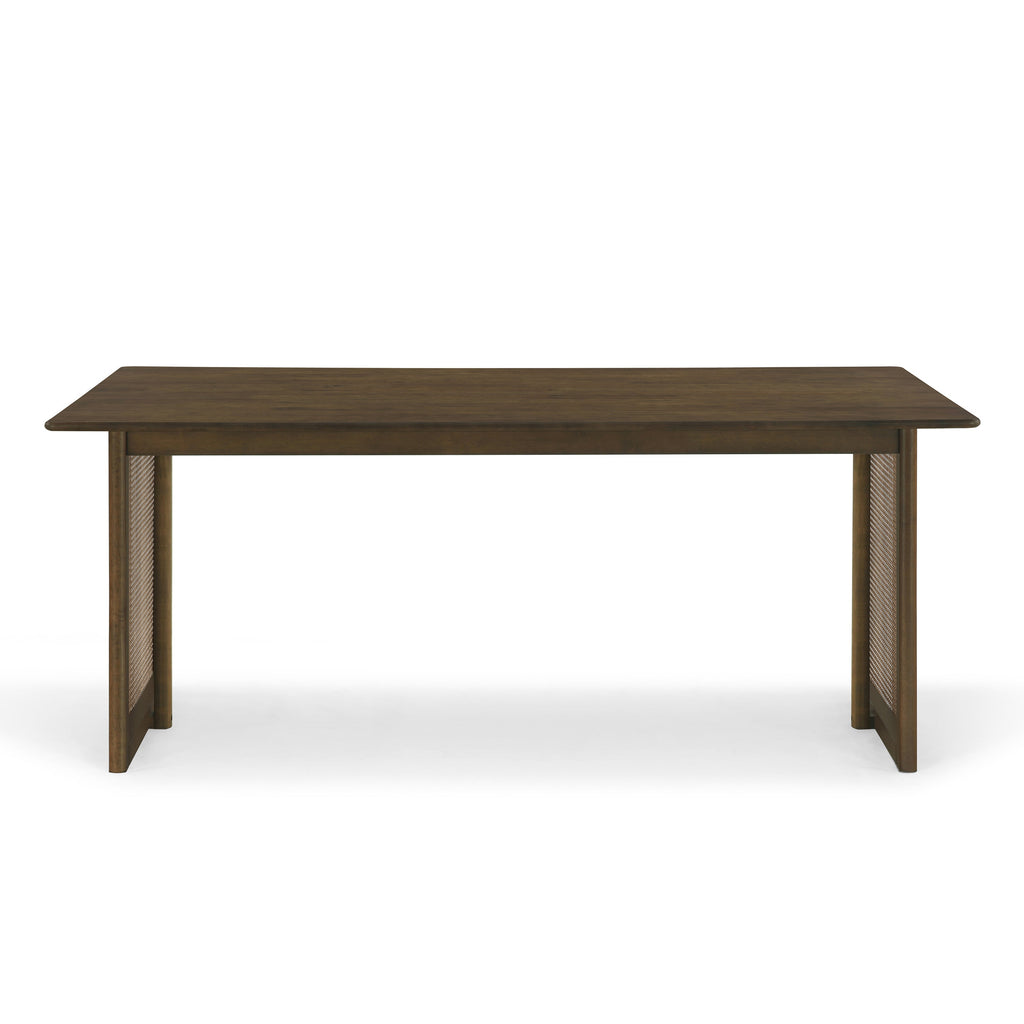 Walnut Rubber Wood Dining Table with Rattan Accents - 70.87"L