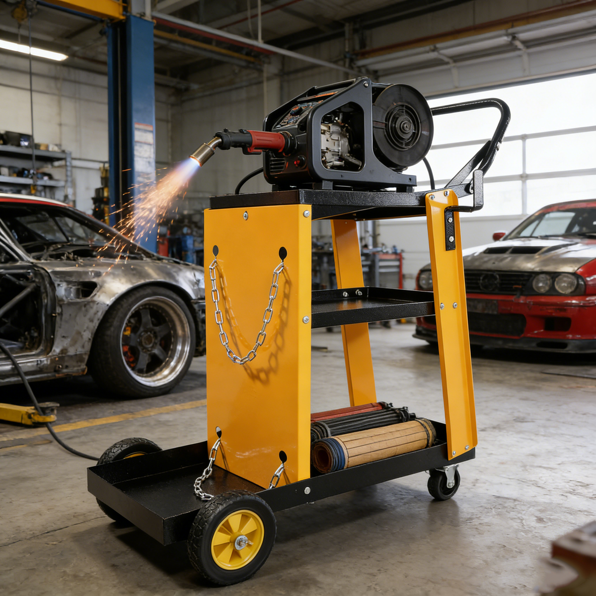 Multi Function 3 Tier Welding Cart with Iron Construction - Black