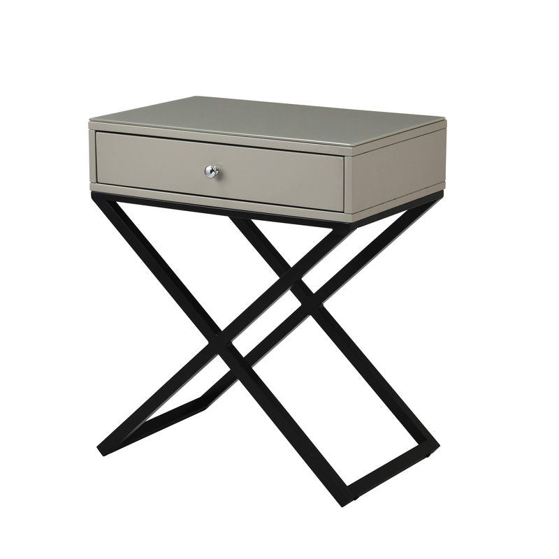 Koda End Side Table Nightstand with Drawer and Cross Base