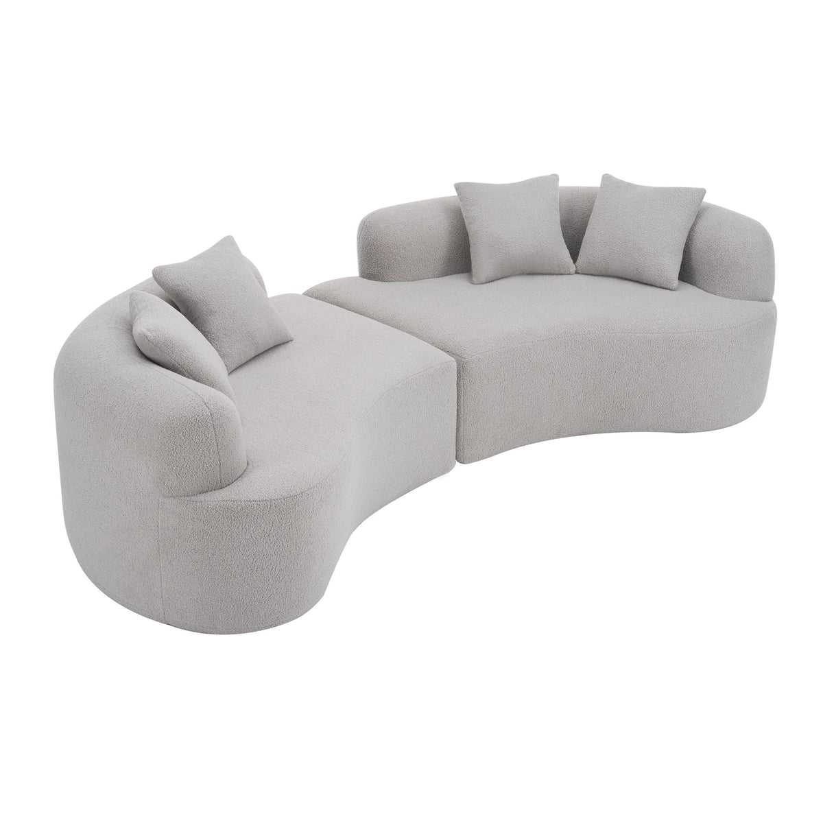 Curved 4 Seater Full Compression Sponge Sofa with Soft Upholstery - White or Gray