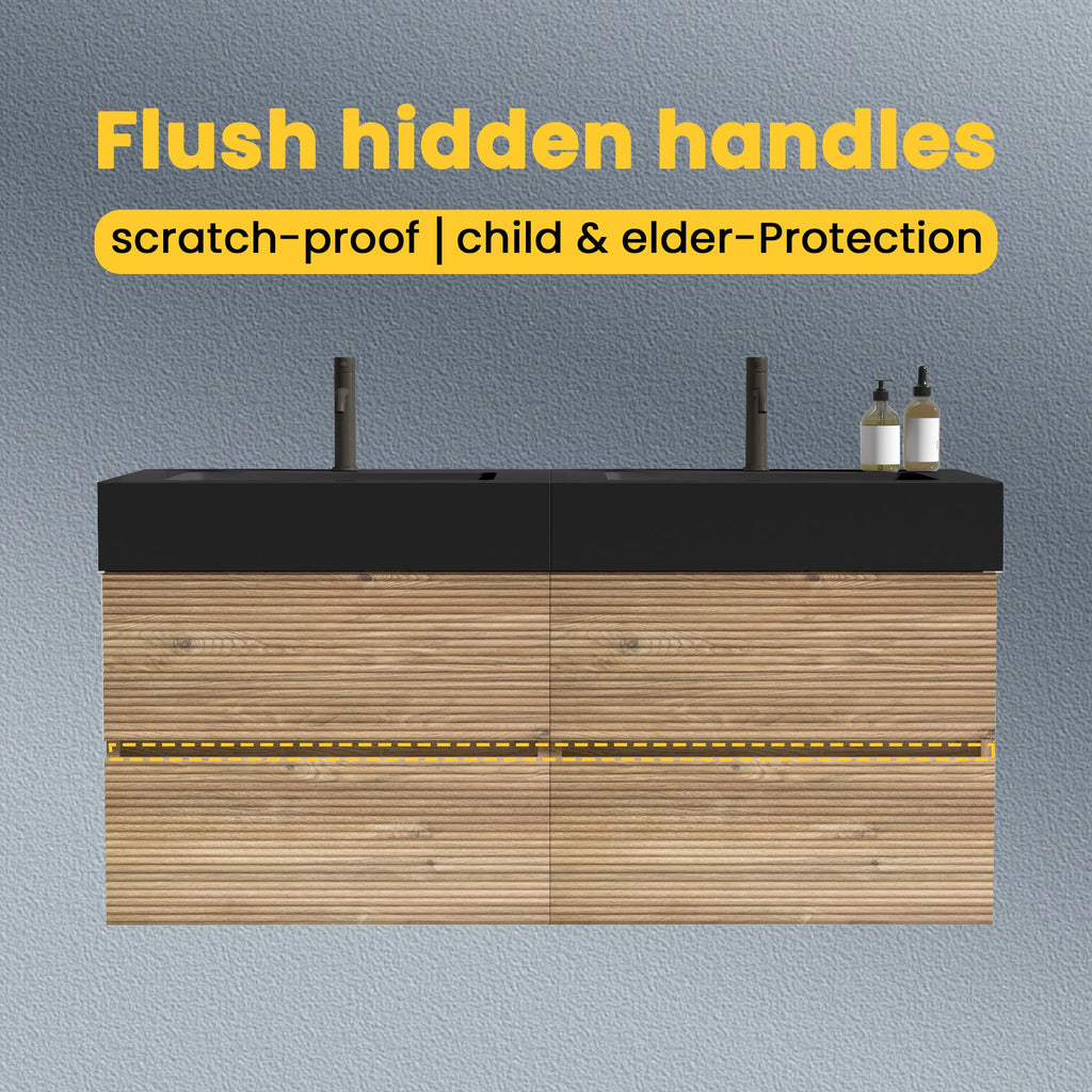 Grace 48'' Rough Bathroom Vanity with Double Drawers - Walnut