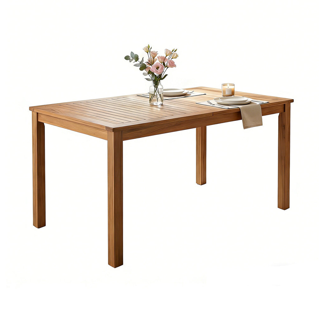 Acacia Wood Patio Dining Table with Slatted Top - 67" Rectangular
