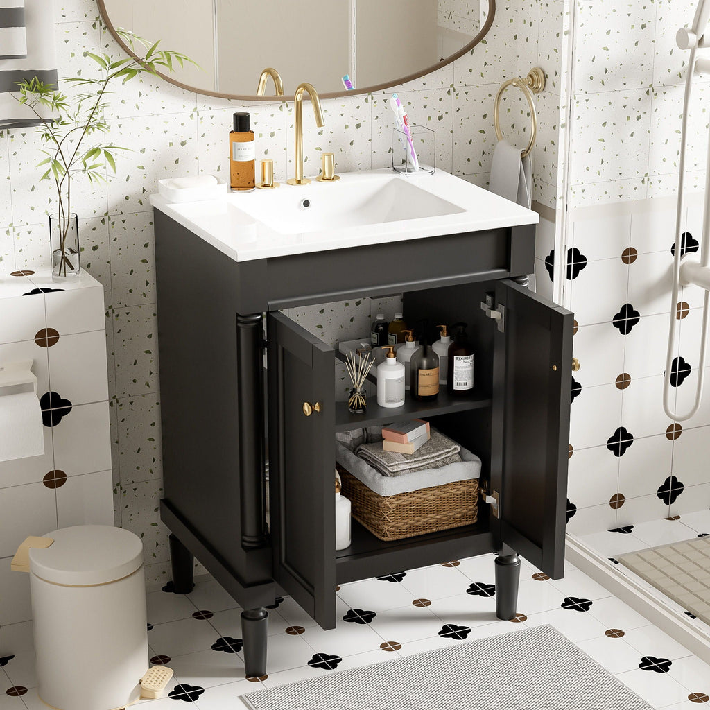 Bathroom Vanity With Top Sink and Two-Tier Storage Cabinet - Multiple Colors