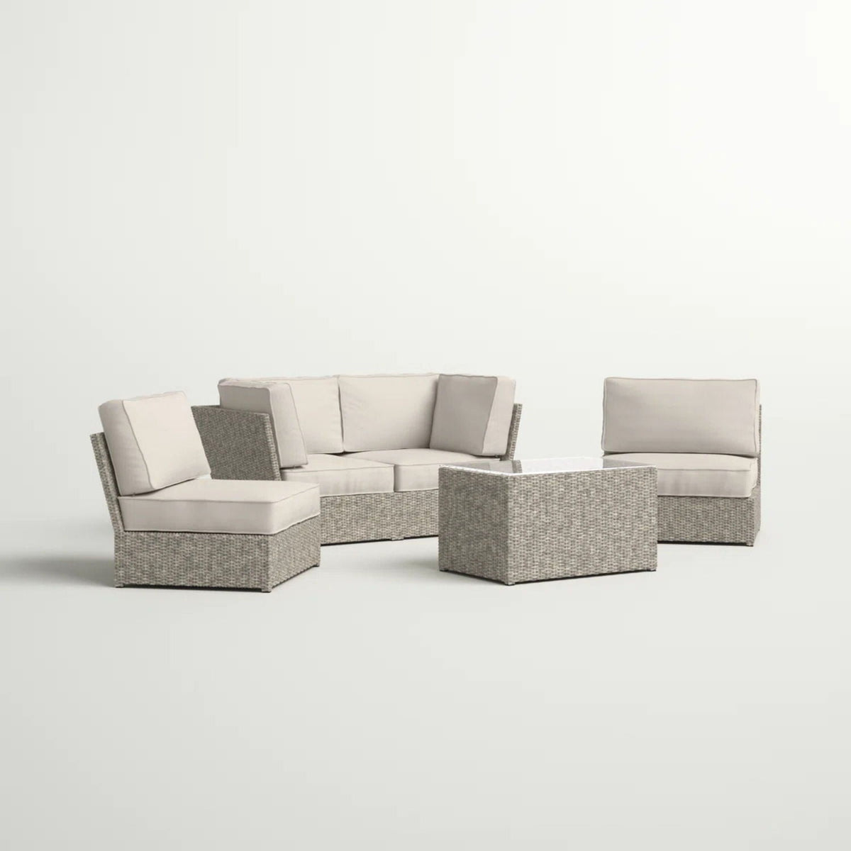 Modular Wicker Patio Seating Group with Cushions - Gray or Dark Brown