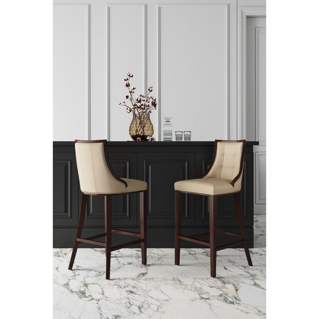 White Bar Height Stool with Solid Wood Frame - Traditional Design