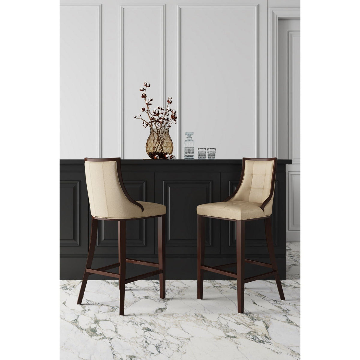 White Bar Height Stool with Solid Wood Frame - Traditional Design