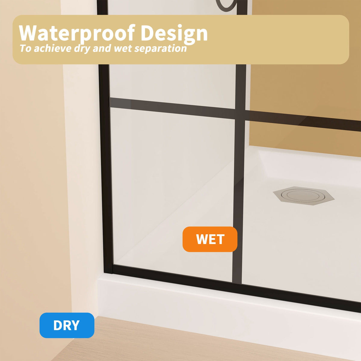 Framed Glass Shower Screen with Tempered Safety Glass - Matte Black