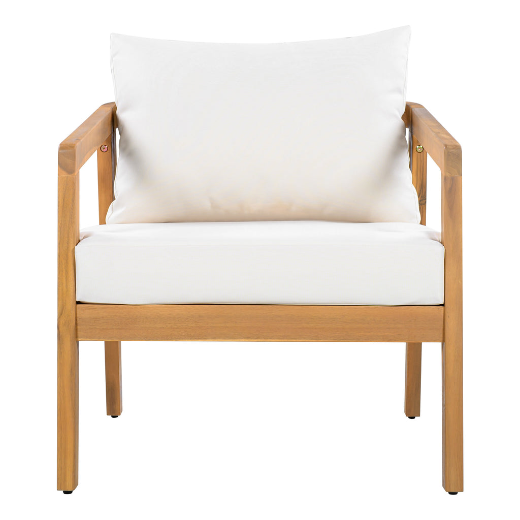 Acacia Wood Outdoor Patio Chair Set with Waterproof Cushions - Natural