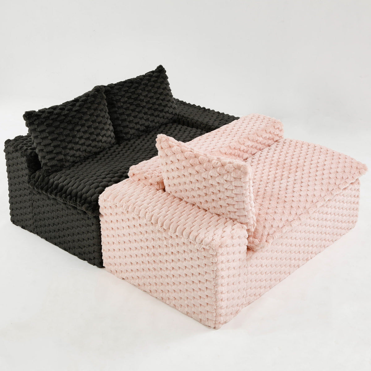 Multifunctional 4-Seater Stationary Sofa with Adjustable Layout - Pink & Black