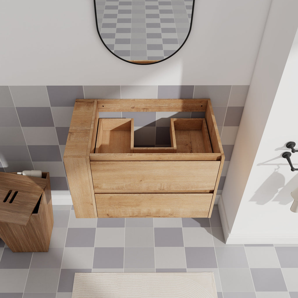 30" Wall Mount Bathroom Vanity with Soft Close Drawer - Imitative Oak