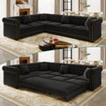 L-Shaped Sofa Couch with Pull-Out Bed - Black Velvet