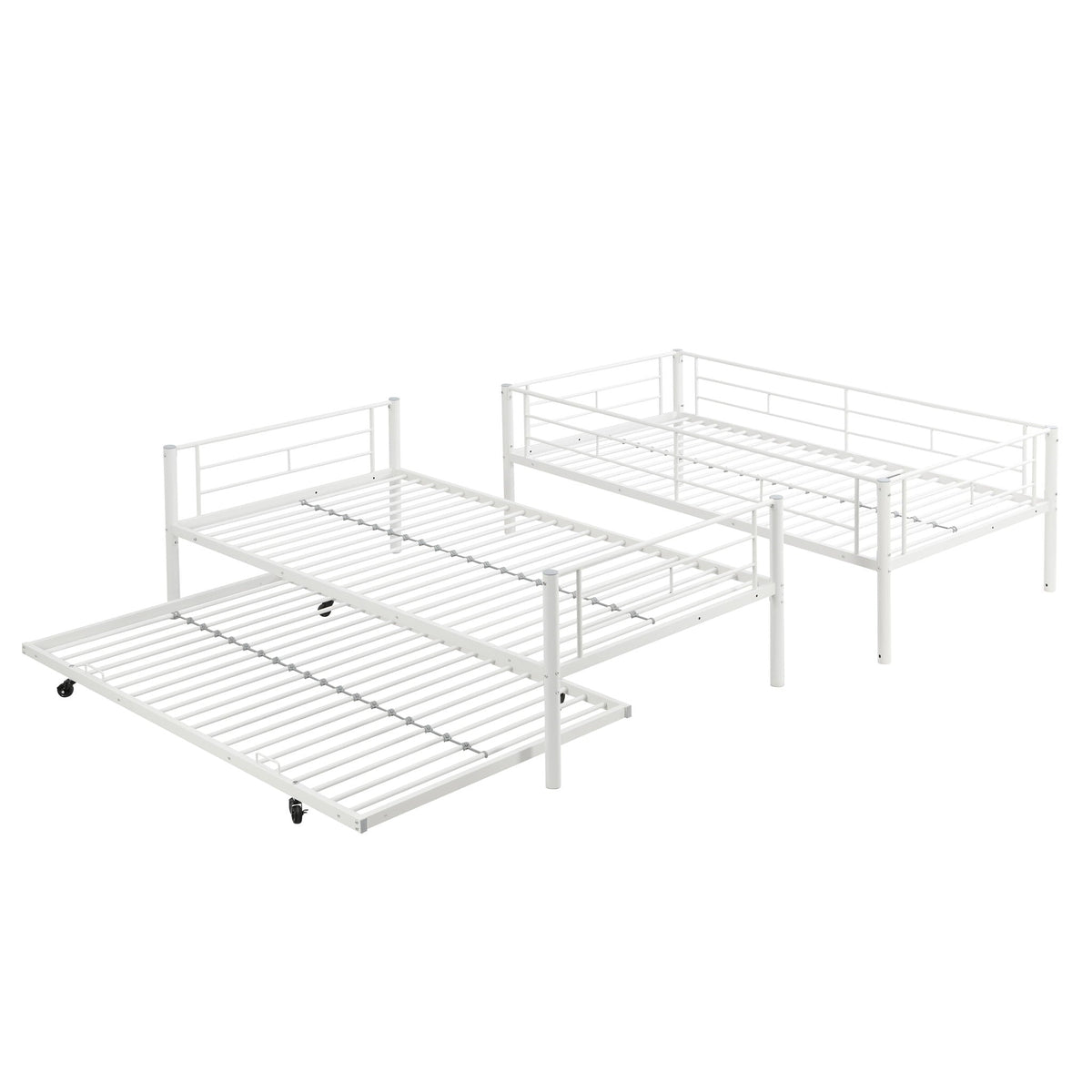 Twin Over Twin Bunk Bed with Trundle - Sturdy Metal Frame - Pearl Silver, White, or Pink