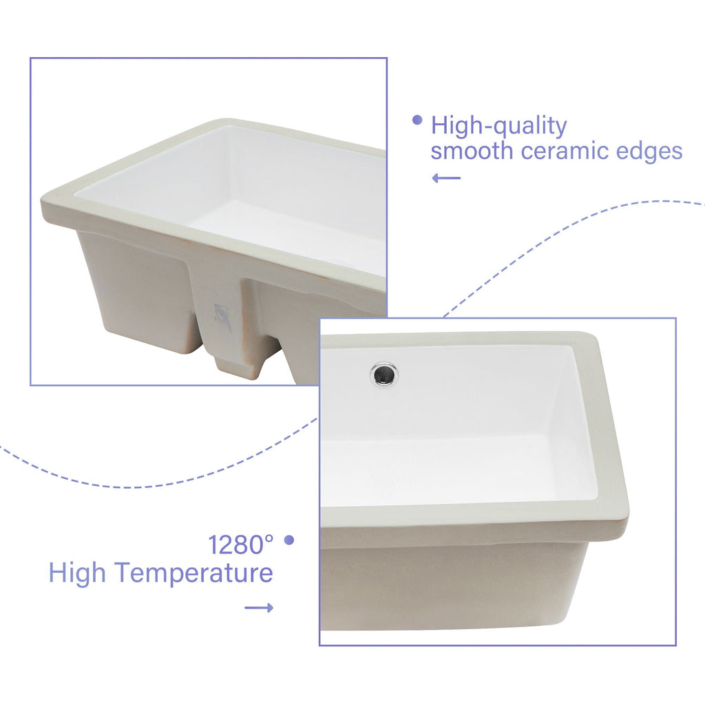 Modern Ceramic Rectangular Undermount Bathroom Sink with Overflow - White