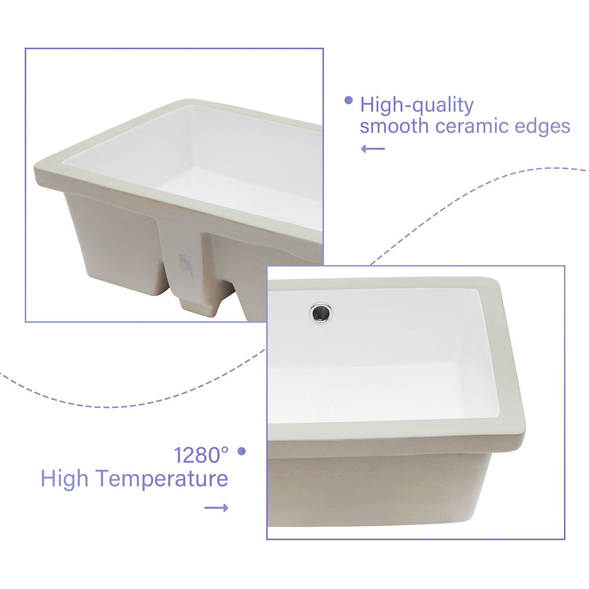 Modern Ceramic Rectangular Undermount Bathroom Sink with Overflow - White