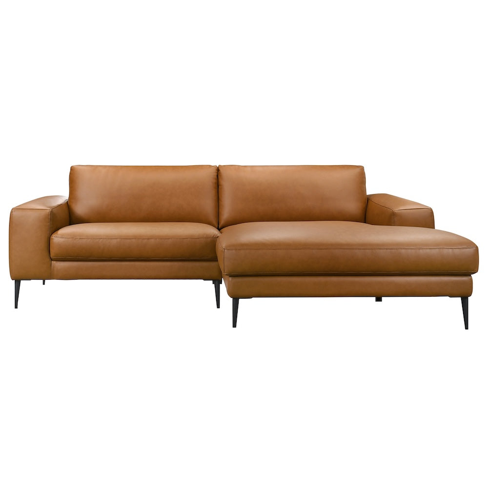 Easley Mid Century Modern Vegan Leather Wide-Arm Sectional Sofa - Brown