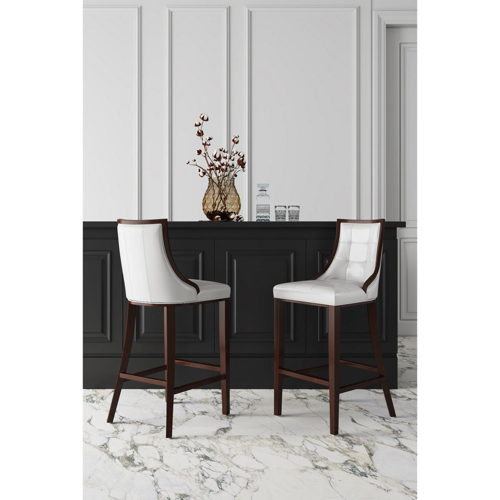 White Bar Height Stool with Solid Wood Frame - Traditional Design
