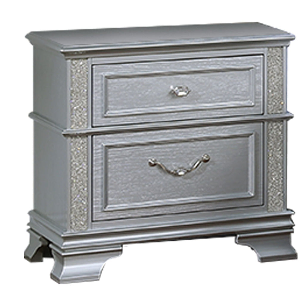 Pearl Silver 3 Piece Bedroom Set with LED Headboard and Footboard Bench