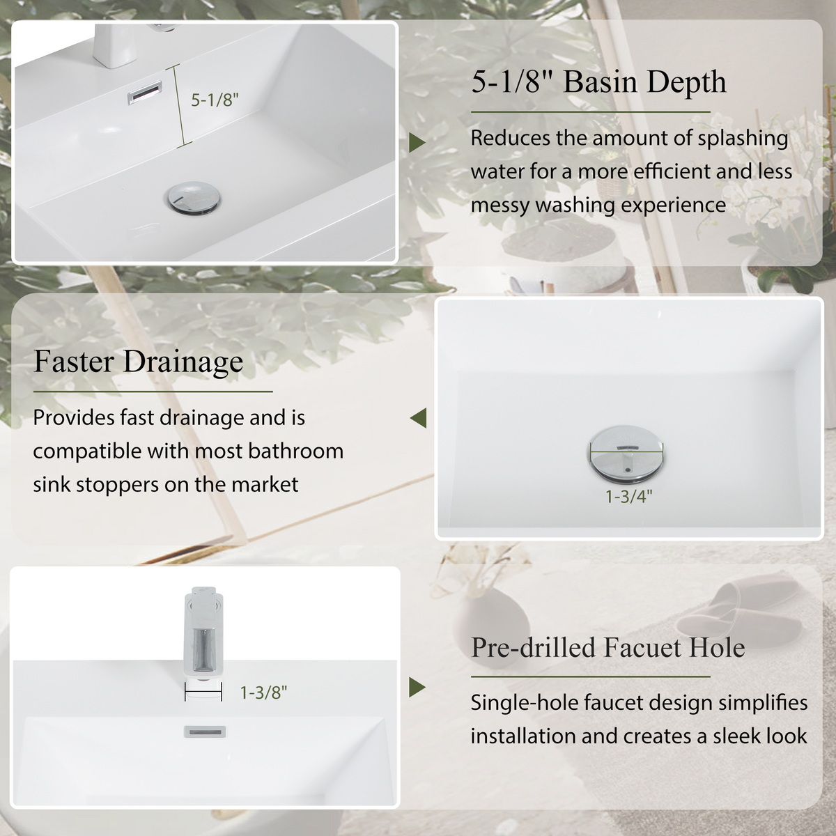 60" Floating Bathroom Vanity with Stone Resin Sink - Wall-Mount Storage Cabinet