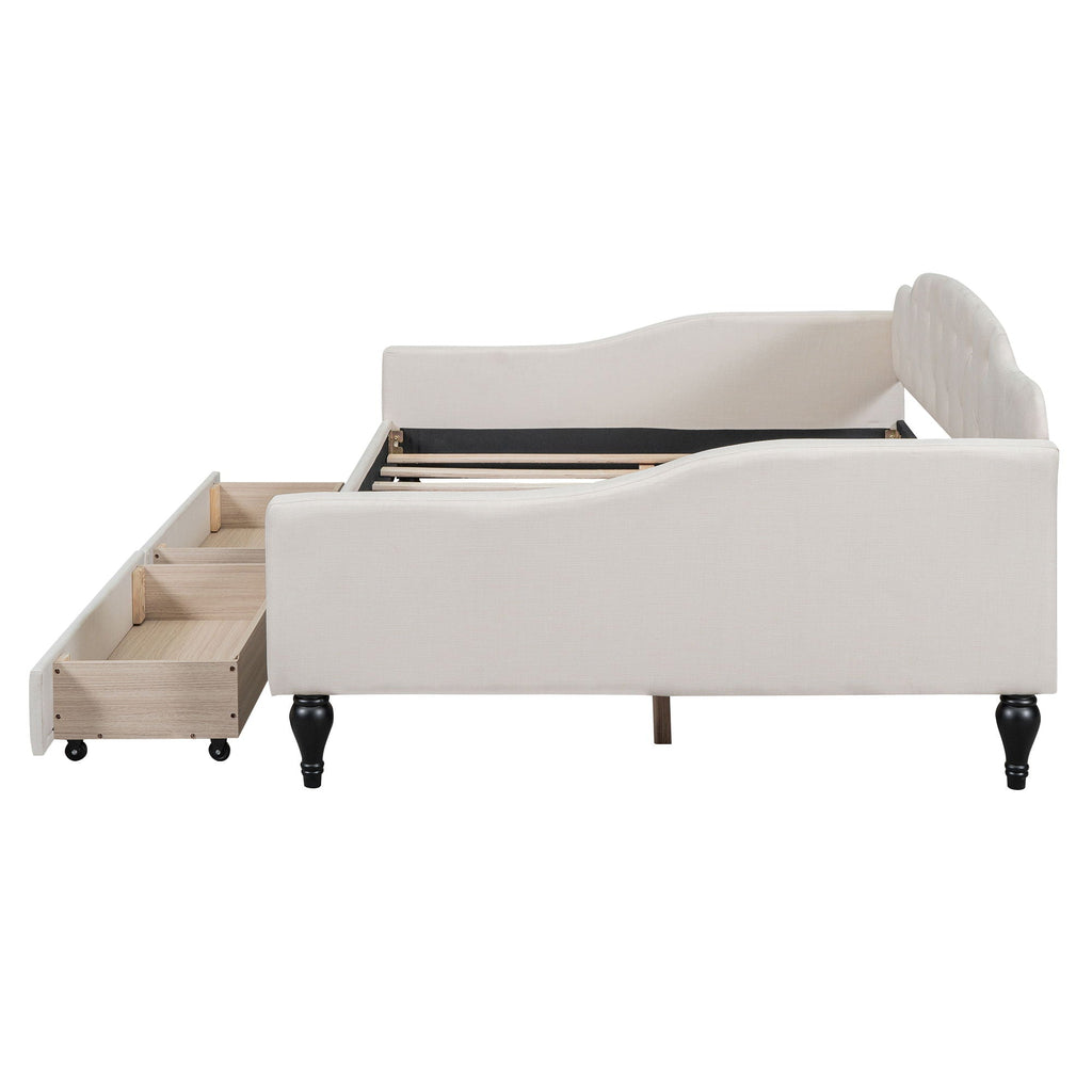 Upholstered Tufted Daybed with Storage Options - Beige