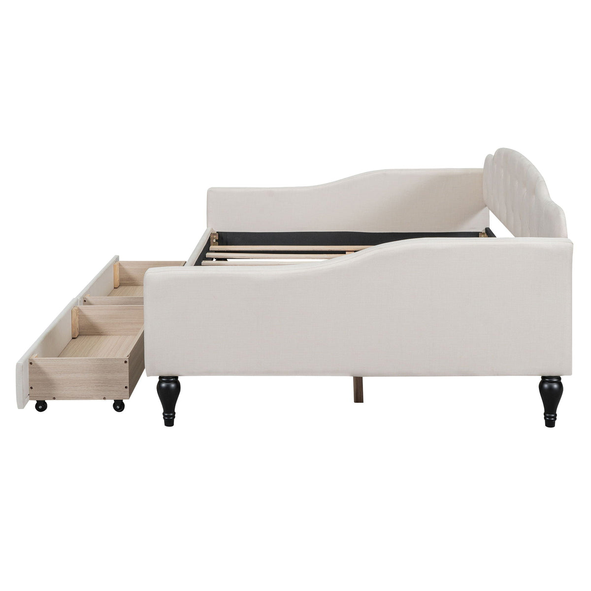 Upholstered Tufted Daybed with Storage Options - Beige
