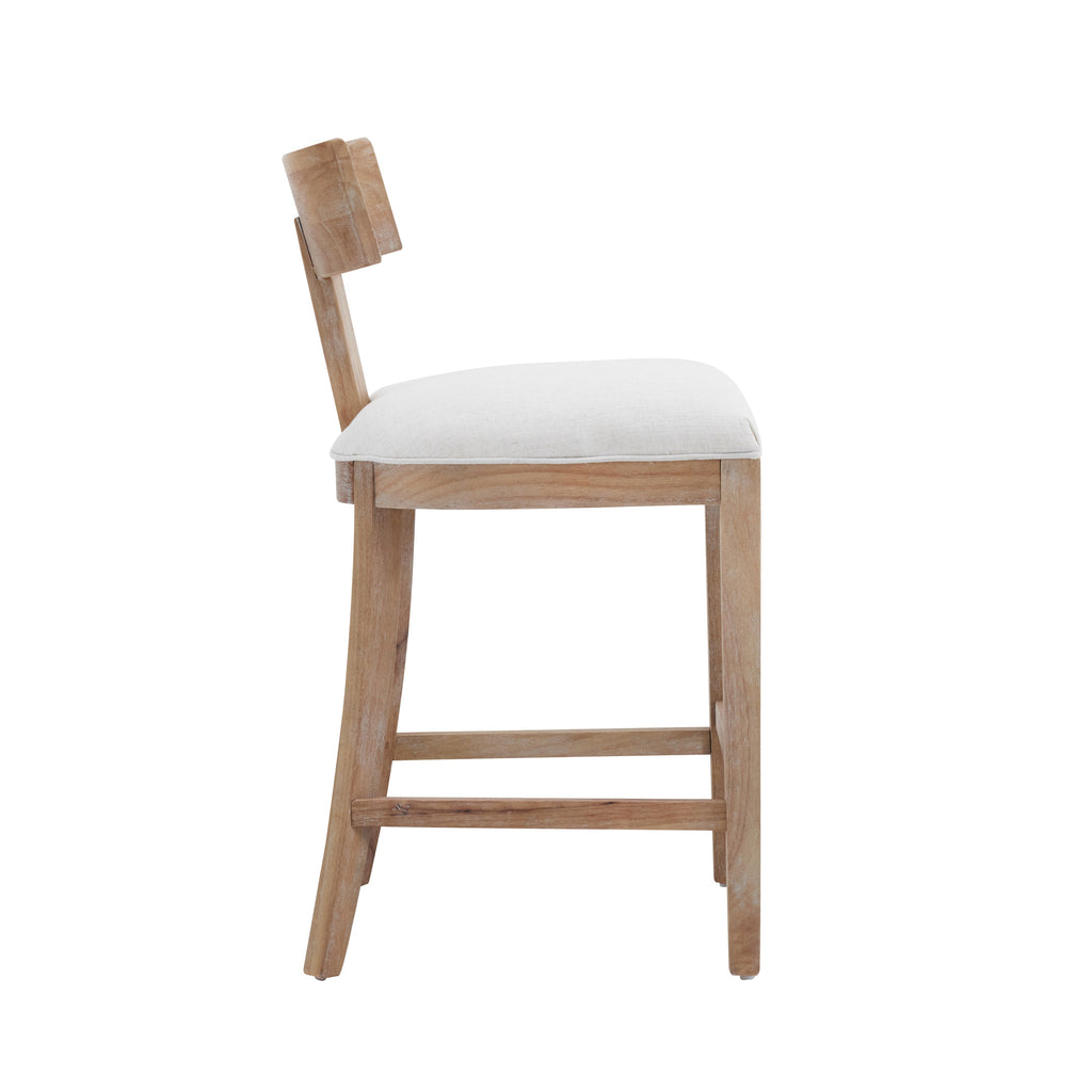 27" Upholstered Counter Stools Set of 2 with Solid Rubber Wood Frame - Beige & Natural