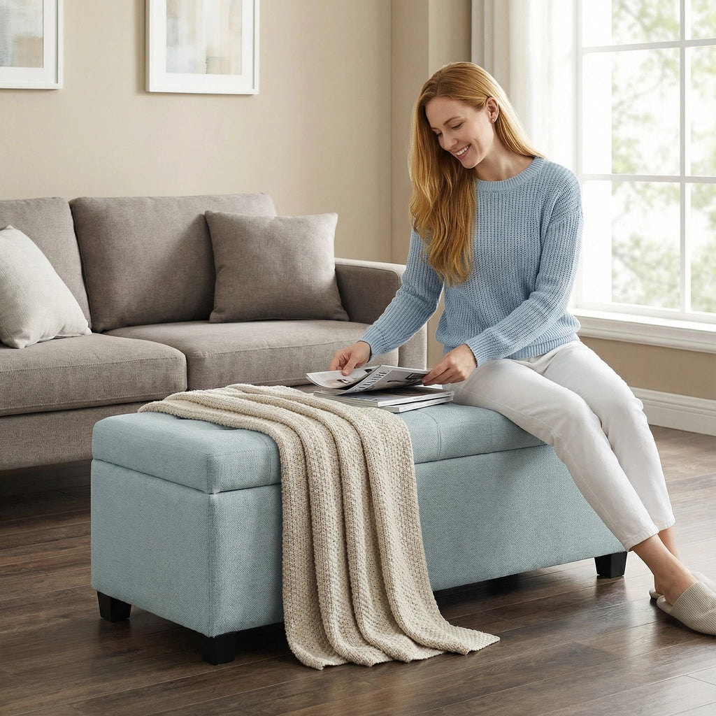 Elegant Tufted Storage Ottoman Bench with Hidden Storage - Dark Brown or Light Blue