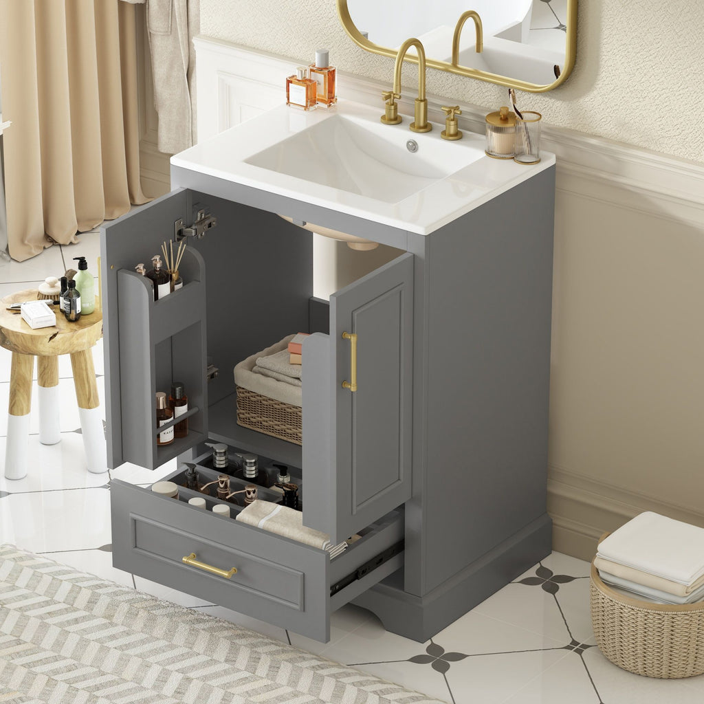 Bathroom Vanity with Sink and Soft Close Doors - White, Black, Green, or Gray