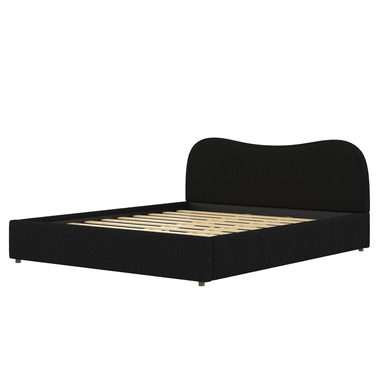 King Size Upholstered Platform Bed with Wooden Slats - Black or White
