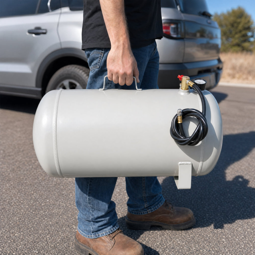 11 Gallon Aluminum Air Tank with Pressure Gauge and Hose - Metallic Aluminum