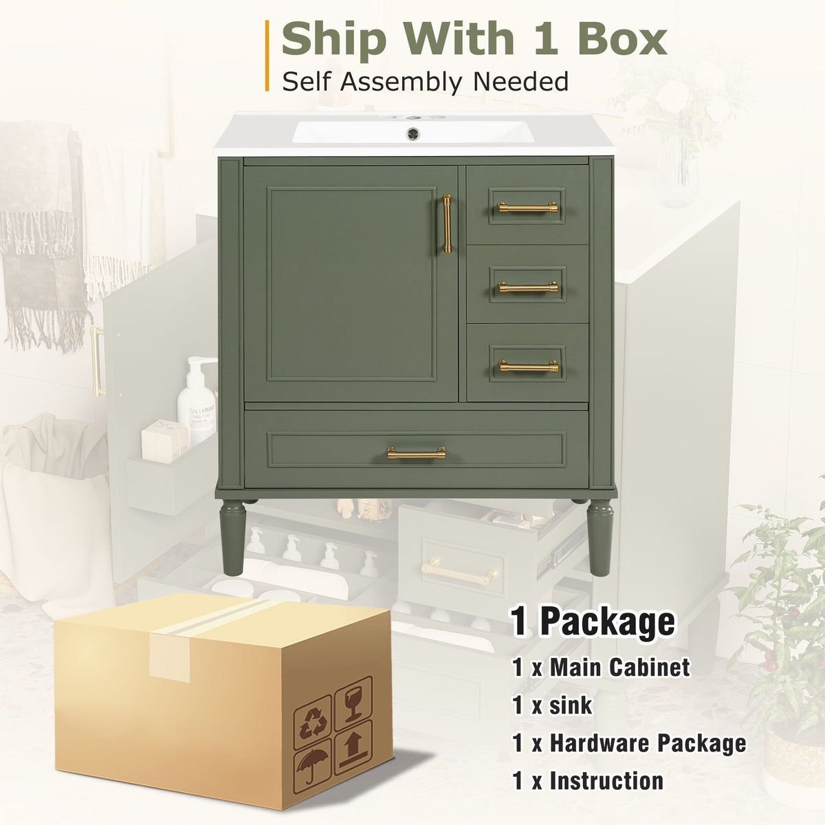 Traditional Bathroom Vanity Set with Soft Close Doors - Multiple Colors