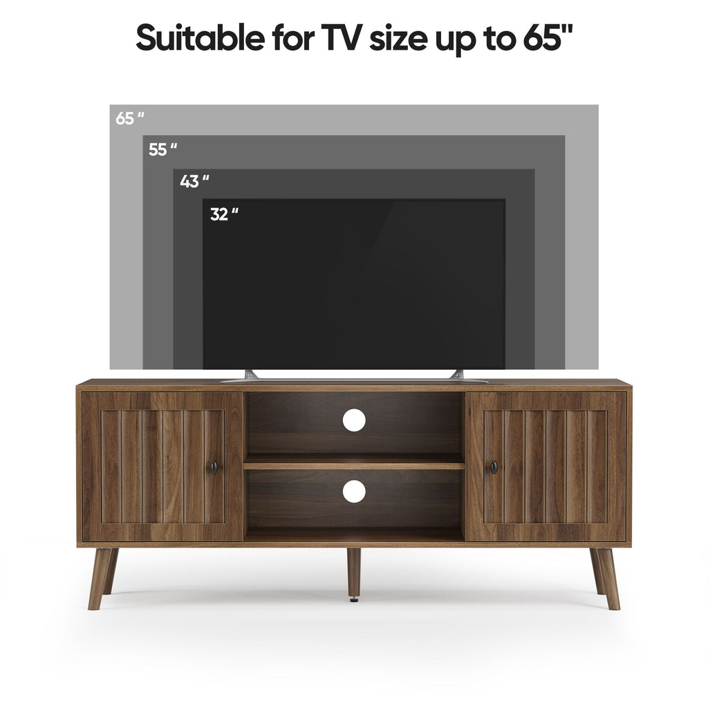 55" TV Cabinet with Vertical Groove Doors & Adjustable Shelves - Walnut