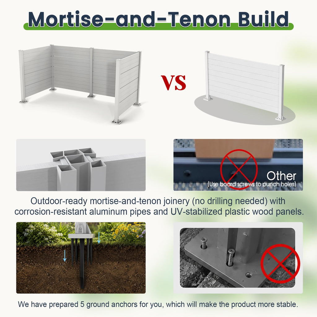 Outdoor Privacy Screen with Aluminum Posts - White, 50" W x 49" H