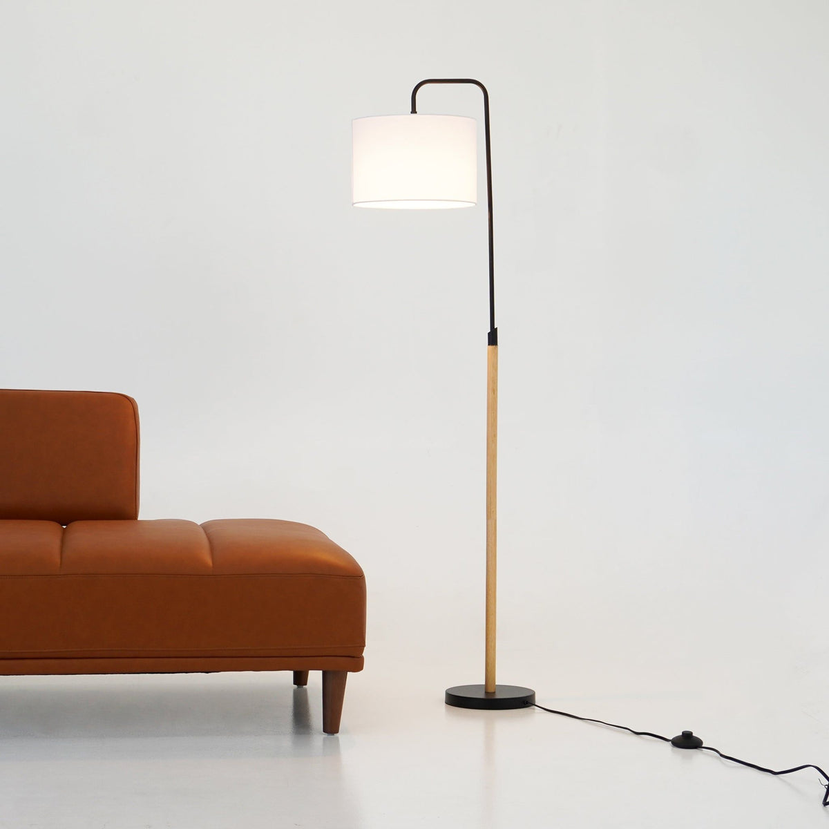 Arc Floor Lamp with Cylinder Shade and Foot Switch - Black