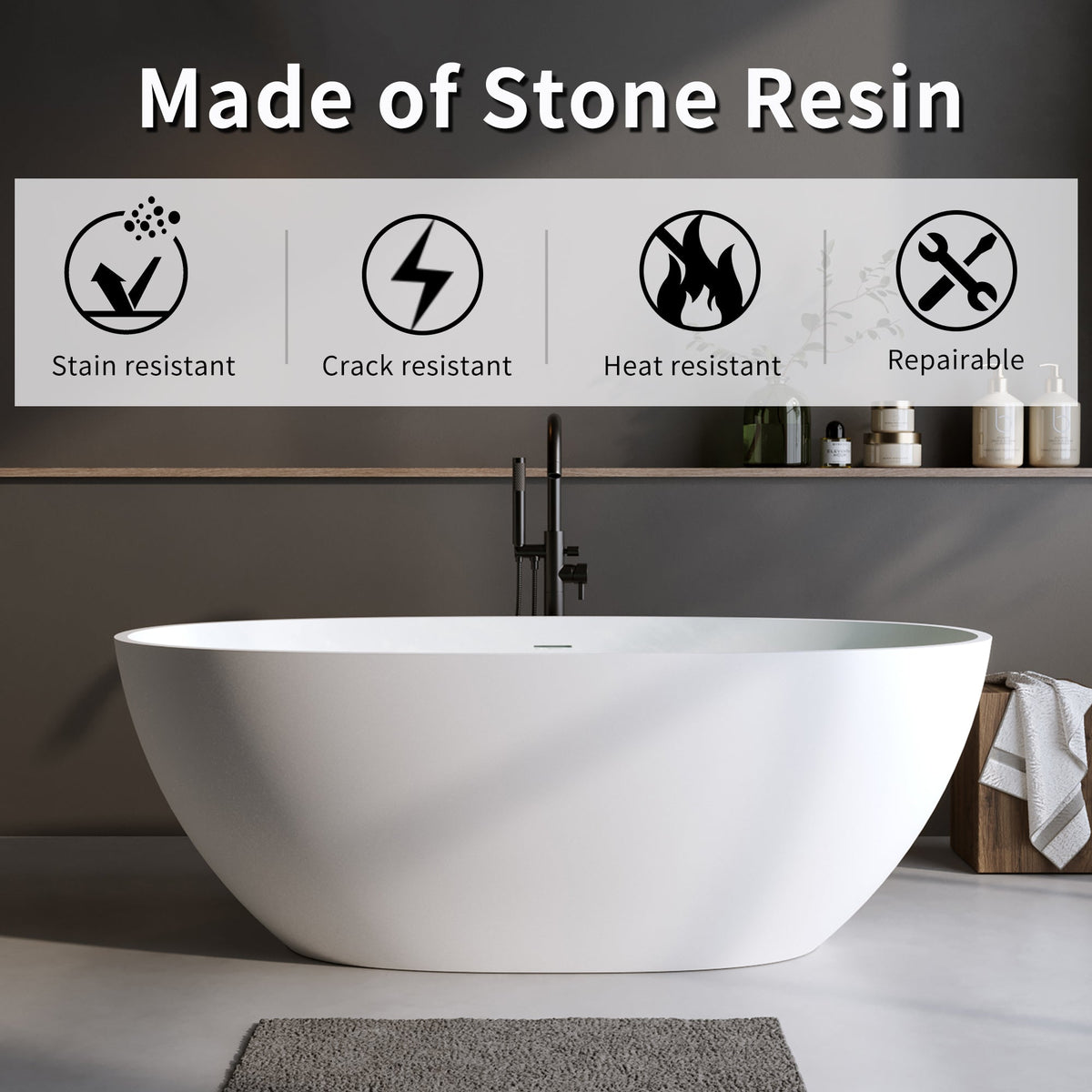 59'' Solid Surface Matte Tub