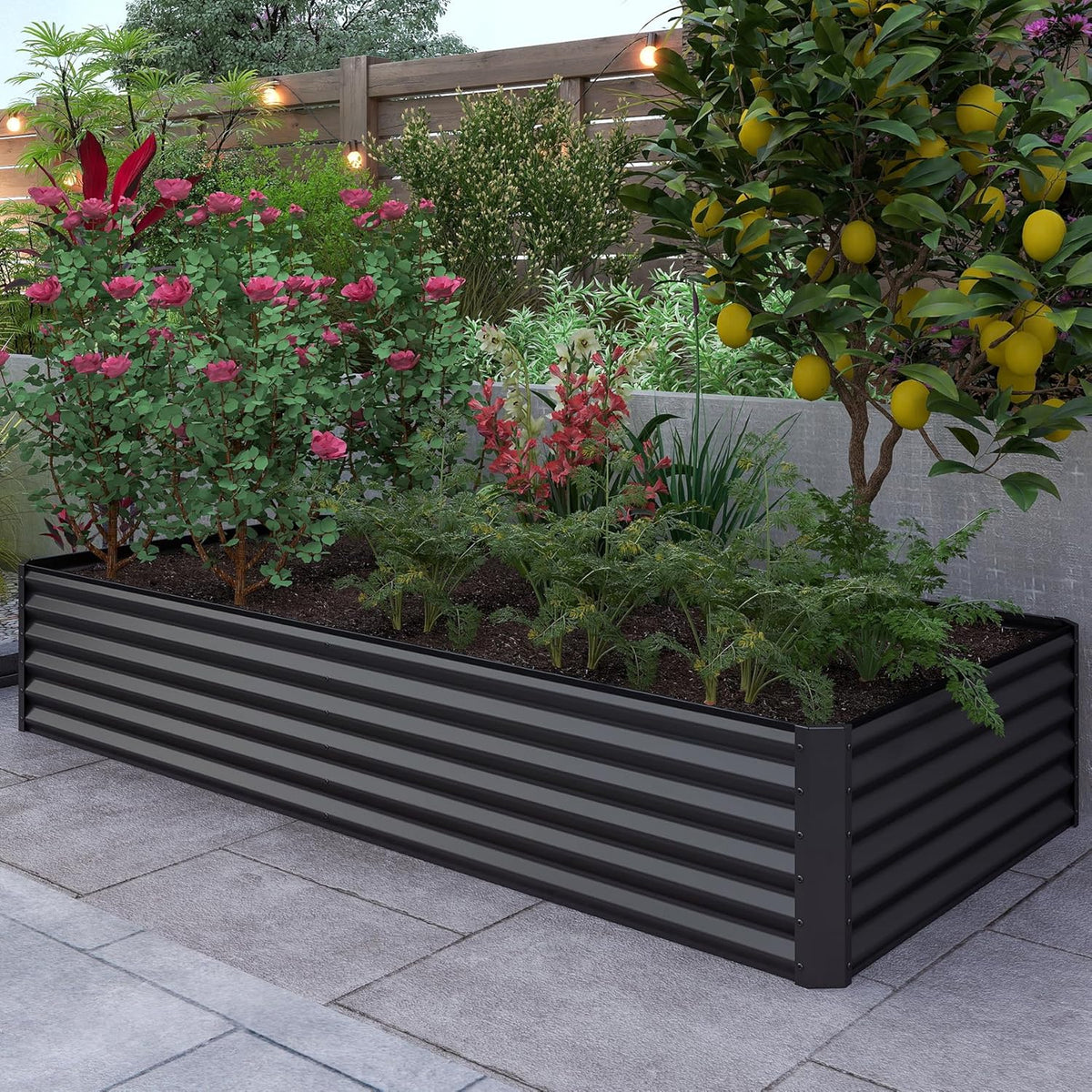 8×4×1.5 ft Galvanized Raised Garden Bed with Support Rods - Dark Gray