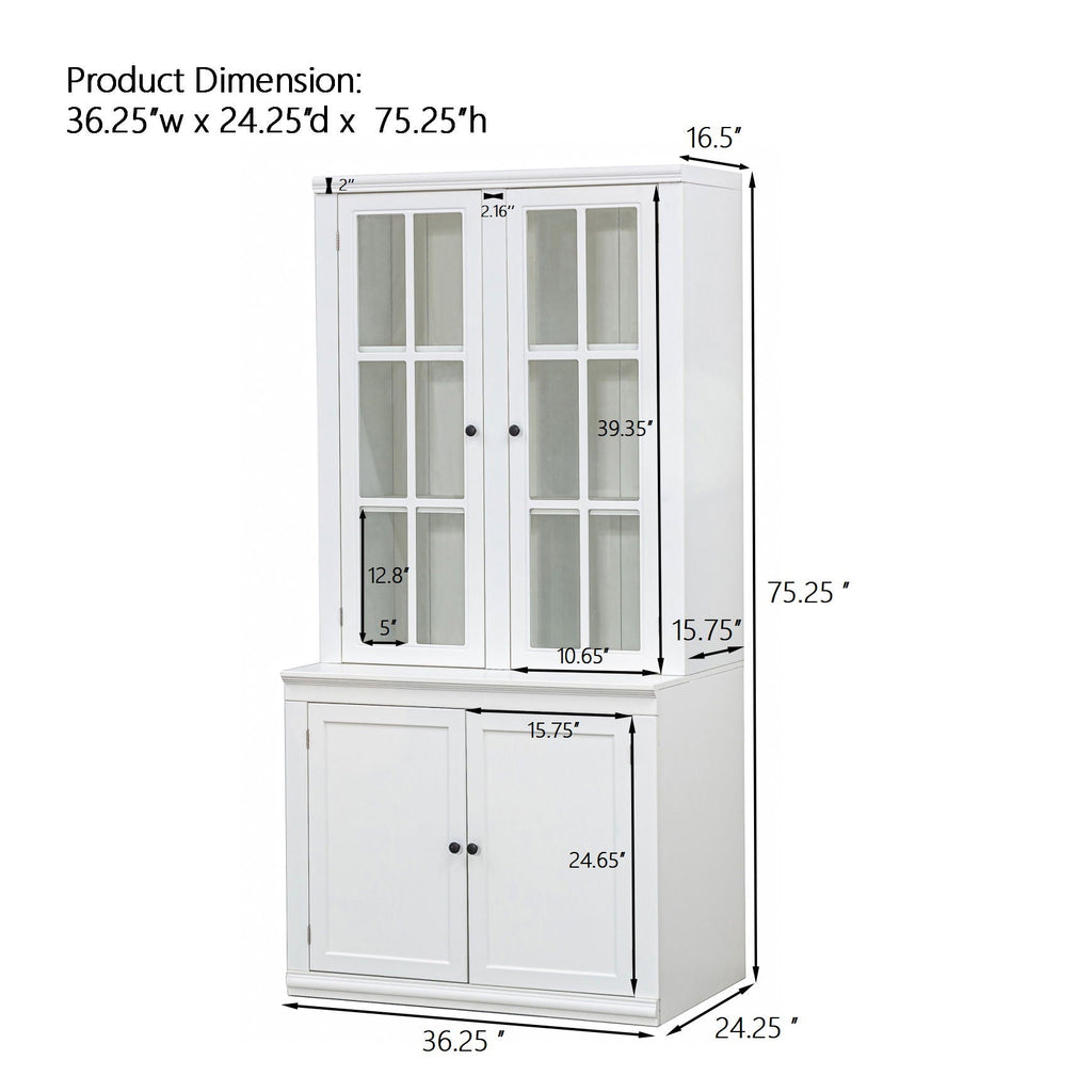 Retro Style Hutch Cabinet with Glass Door - White