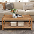 Modern 2 Tier Coffee Table with Open Shelf - Solid Rubberwood
