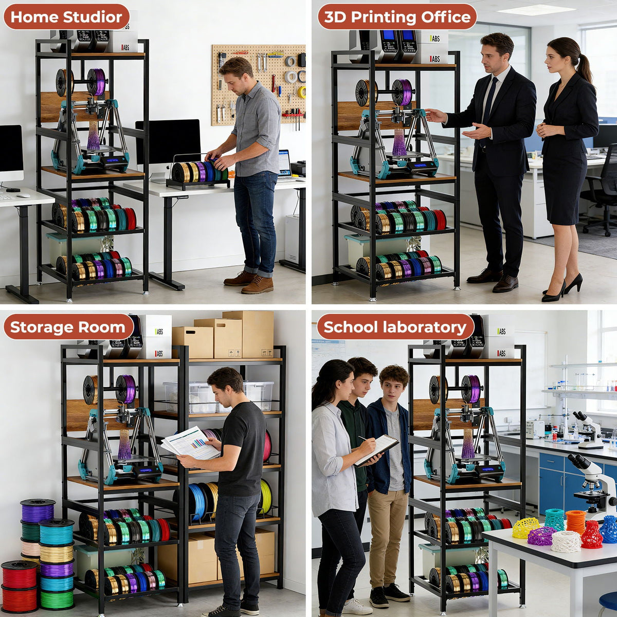 3D Printer Stand with Filament Storage and Power Panel - Black
