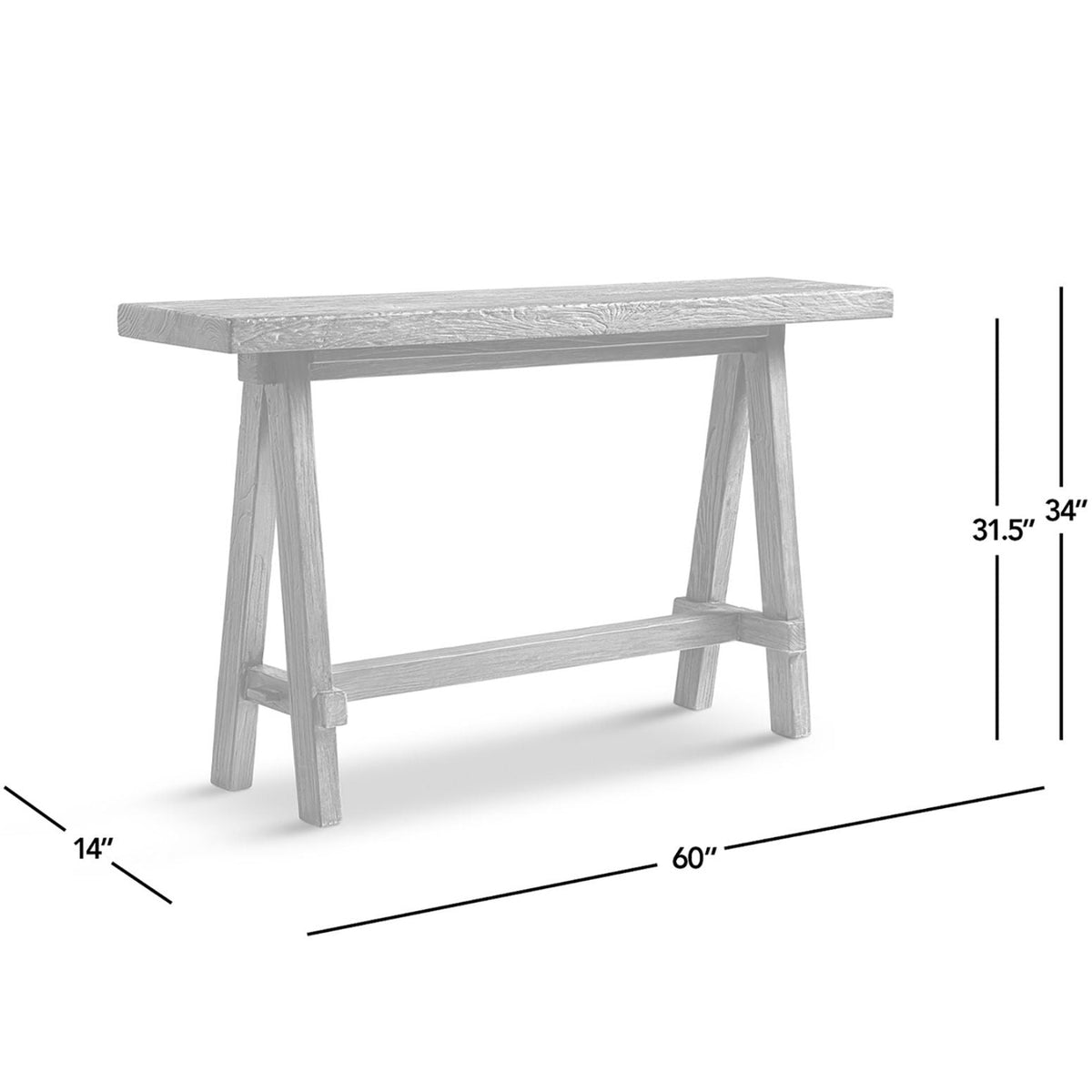 Trestle Coffee Table with Solid Reclaimed Elm Construction - Dark or Light Brown