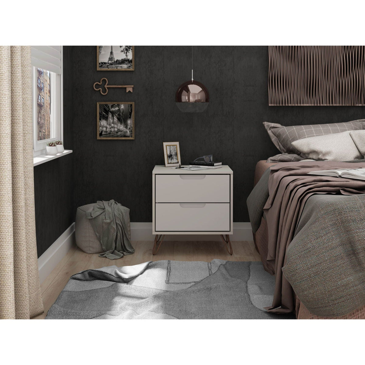 2 Drawer Nightstand with Durable Splayed Legs - Multiple Colors