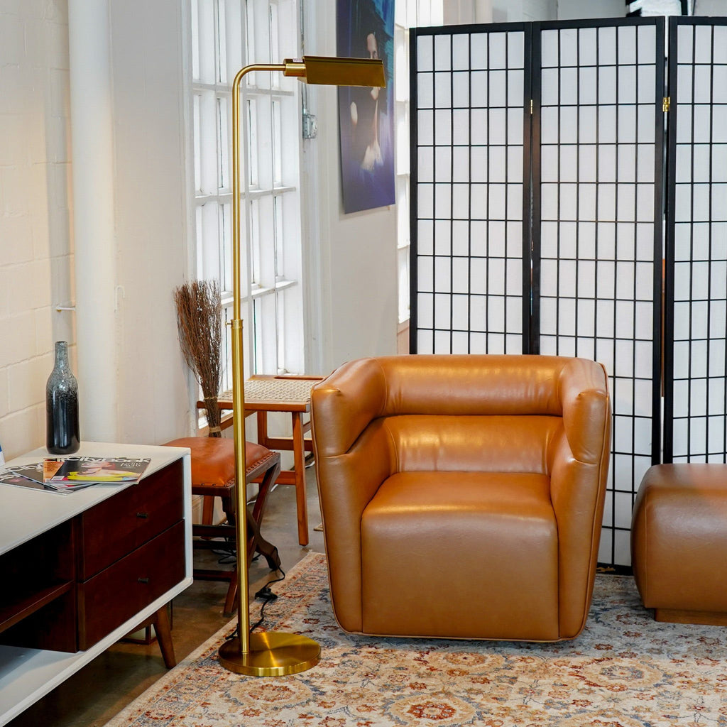 Gold Floor Lamp with Slim Profile and Sturdy Metal Base - Elara