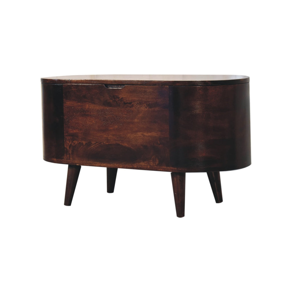 Solid Wood Light Rounded Lid-up Blanket Box with Mango Wood Construction - Light Walnut