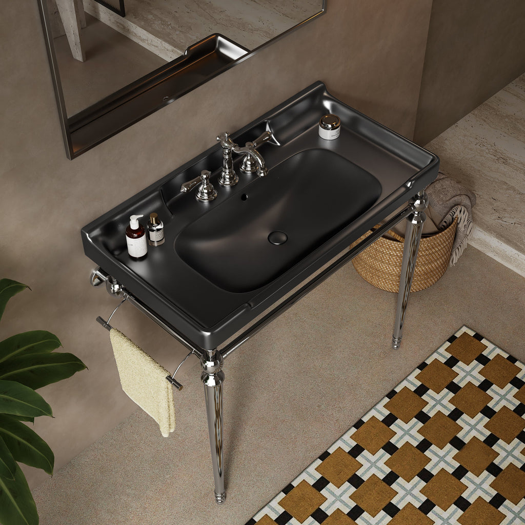 36" Bathroom Ceramic Basin with 3 Pre-Drilled Holes - Green or Black