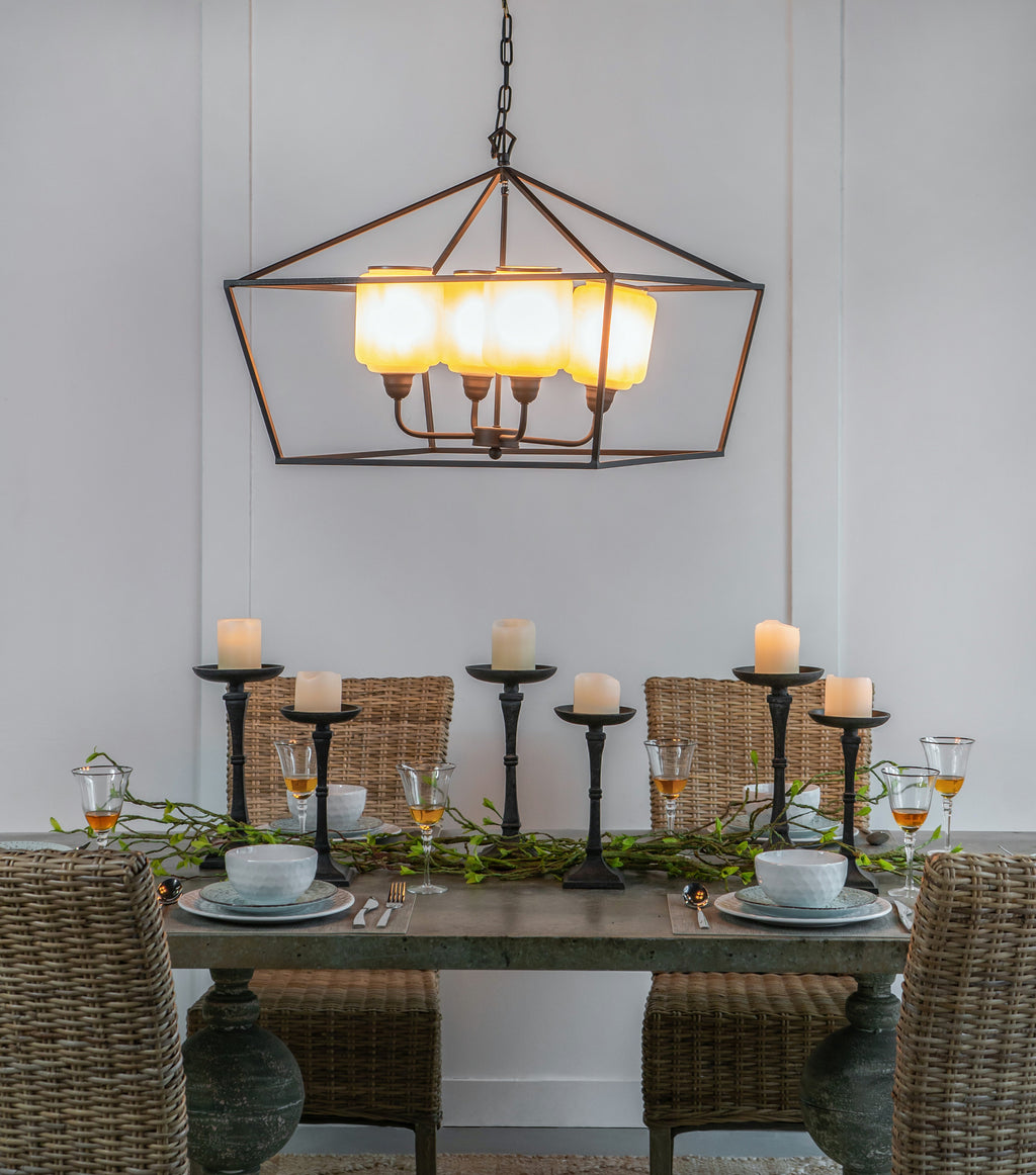 26" Iron Chandelier with Sleek Industrial Style - Black/White