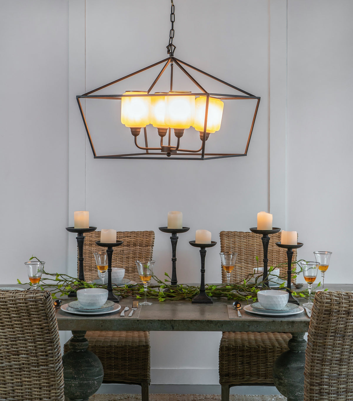 26" Iron Chandelier with Sleek Industrial Style - Black/White