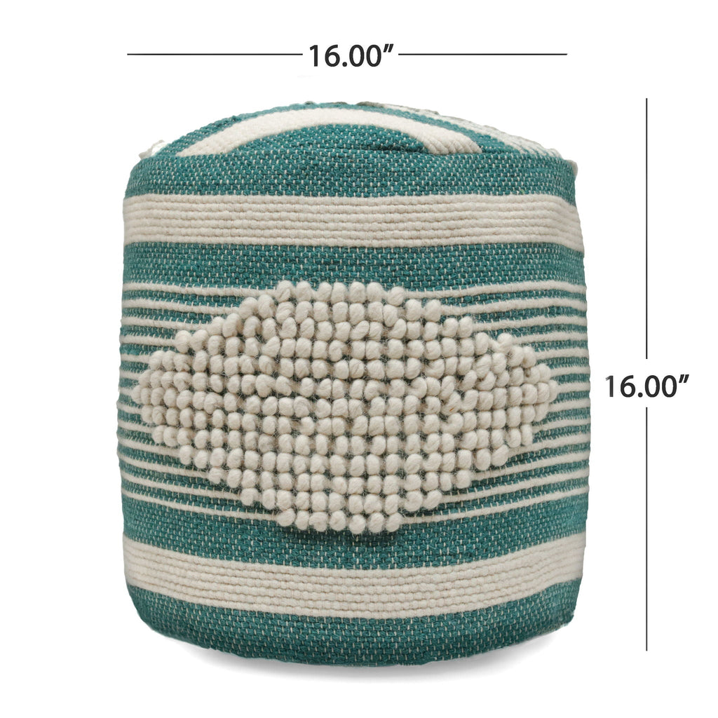 Handcrafted Cylindrical Pouf with Wool Upholstery - Dark Green, Black or Blue