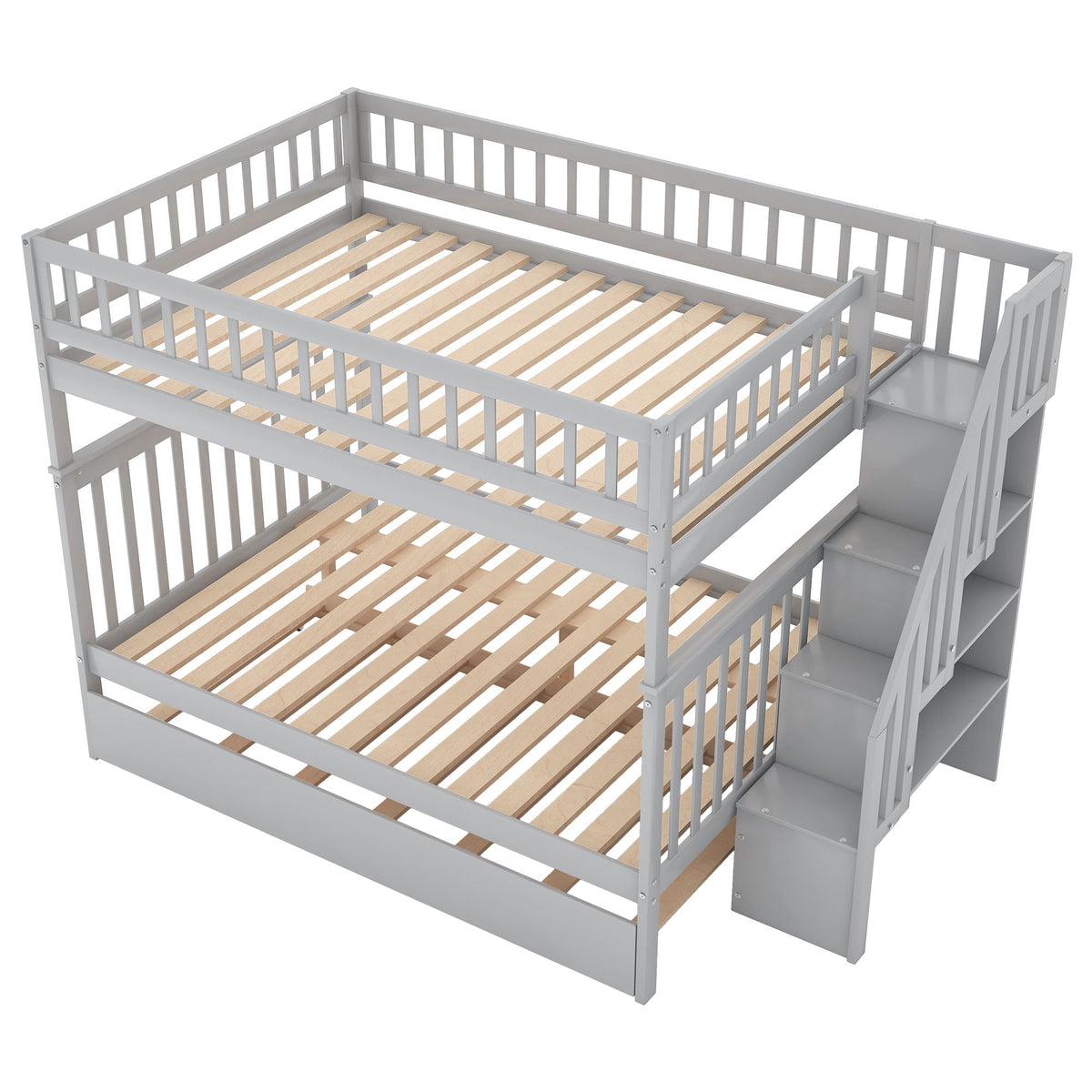 Bunk Bed with Staircase and Storage Options - Dark Gray or White