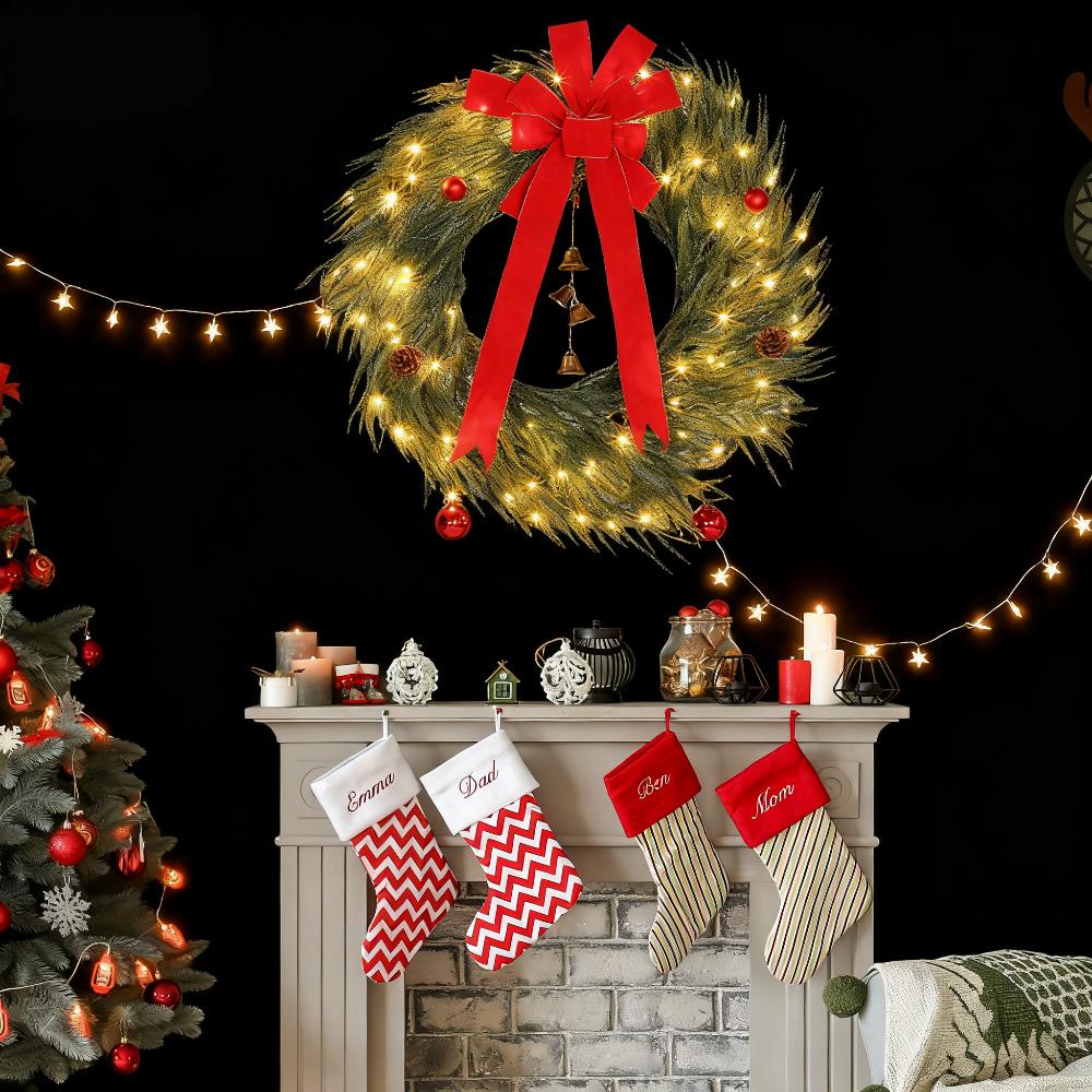 Christmas Wreath with LED Lights for Front Door