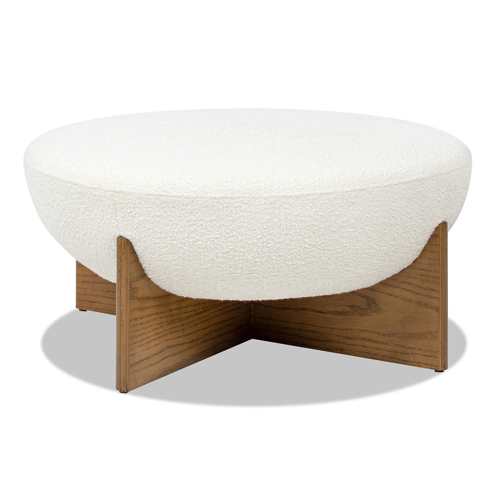 Round Upholstered Ottoman with Handmade Artisanal Quality - White